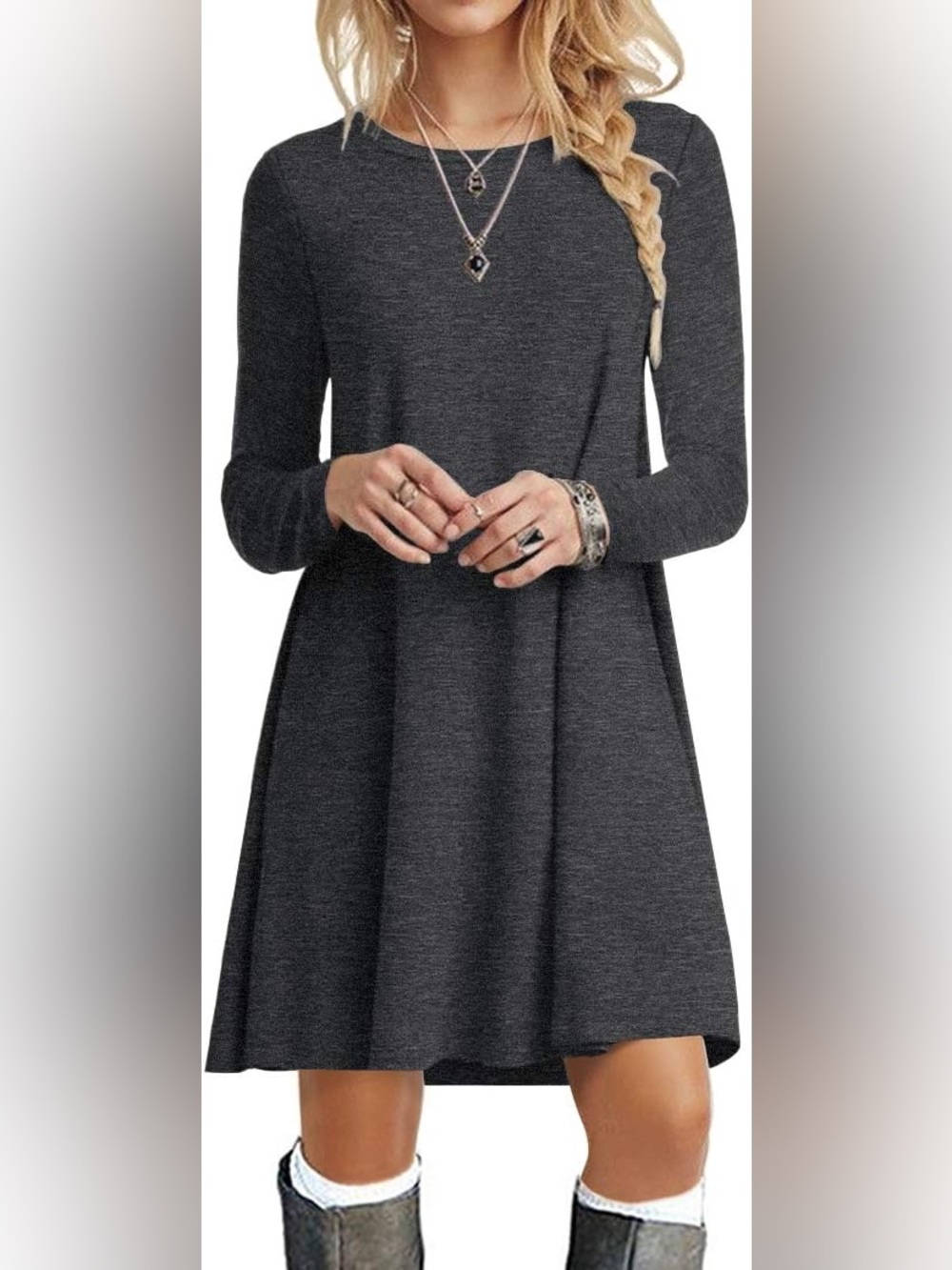 OLD NAVY Large Women’s Long Sleeve Dark Gray Swing Dress
